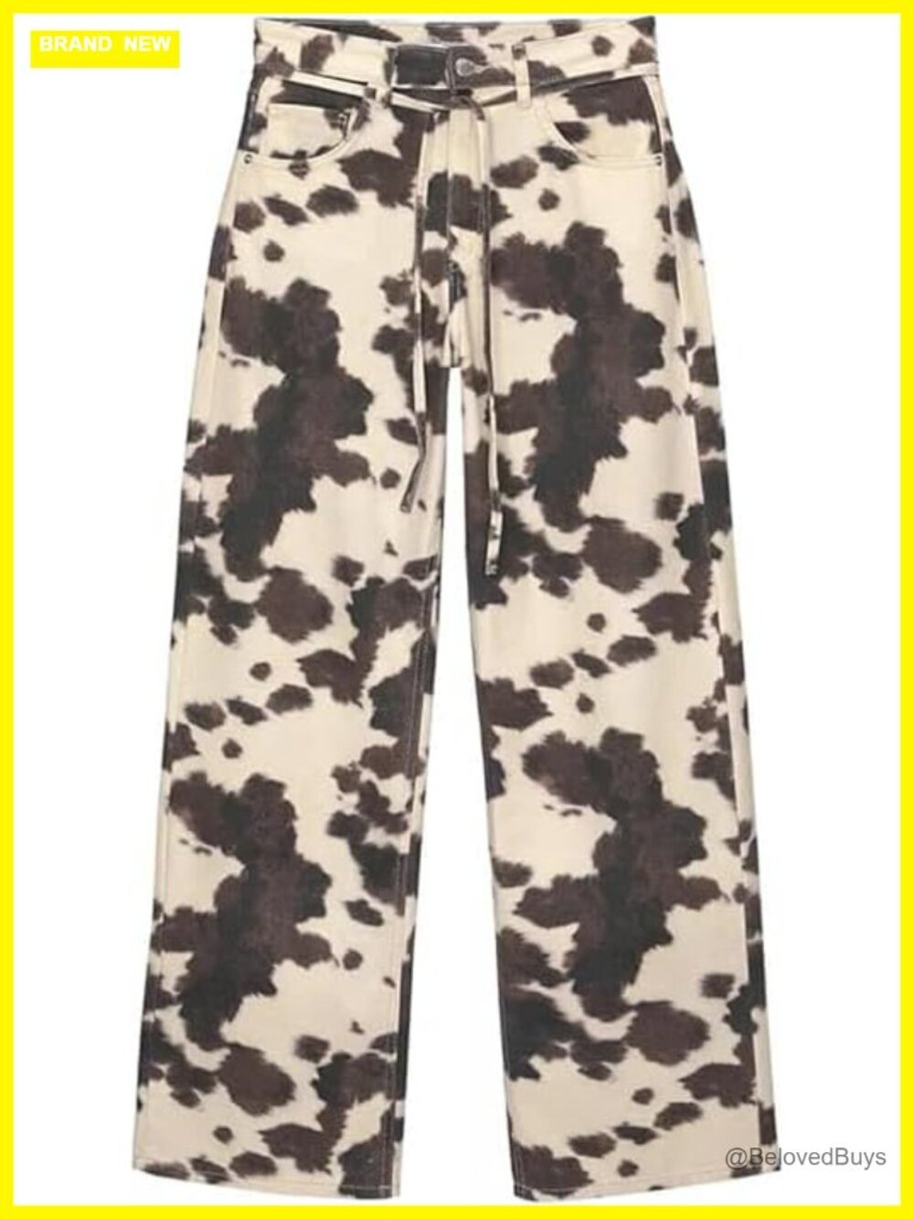 Cow Print Wide Leg Jeans High Waisted Loose Fit Baggy Denim Pants